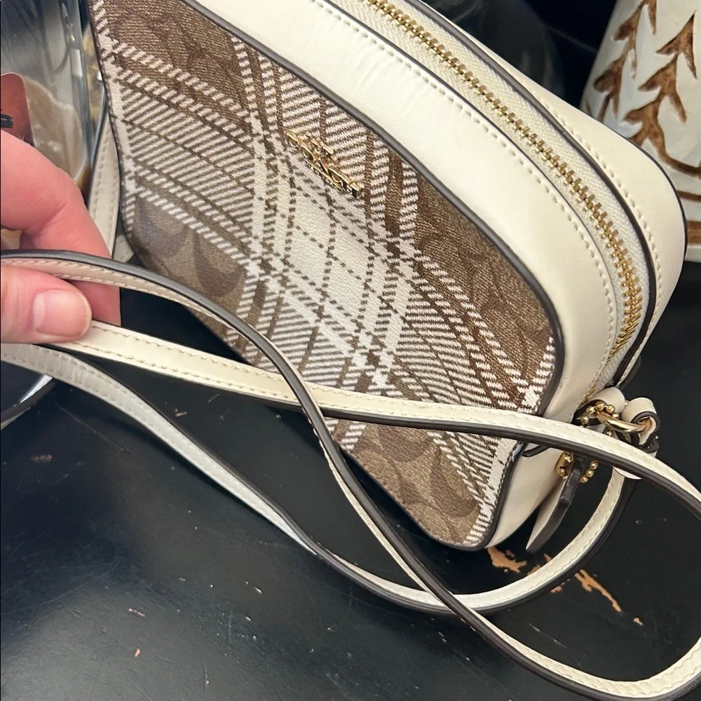 Coach Tan and Cream Plaid Crossbody Bag - Picture 4 of 9